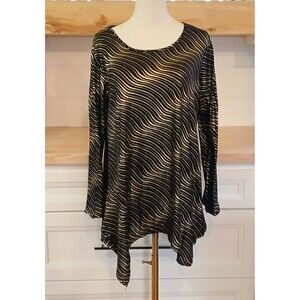 India Boutique Women's Gold & Black Metallic Long Sleeve Top Wavy Stripes